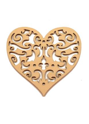 Деревянная новогодняя елочная игрушка "резное сердце" 9 см украшение на ёлку из фанеры1 фото