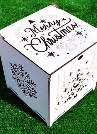 Белая коробка лдвп 16х16х16 см новогодняя подарочная коробочка "merry christmas" для подарка на новый год2 фото