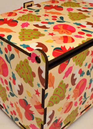 Цветная деревянная коробка 14х11х10 см новогодняя подарочная коробочка бежевая для подарка на новый год2 фото