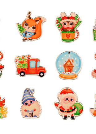 Цветные красивые деревянные елочные игрушки набор 12 шт в коробке "cutetype" новогоднее украшение на елку