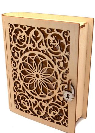 Дерев'яна шкатулка книга різьблена книжка з дерева фанери дерев'яна яна скринька у вигляді книги1 фото