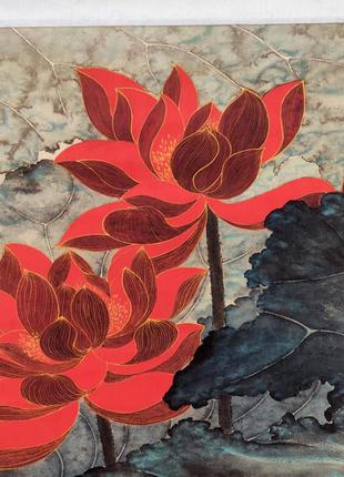 Панно китайская живопись гохуа "лотосы" 140х55 см белый (с2379)