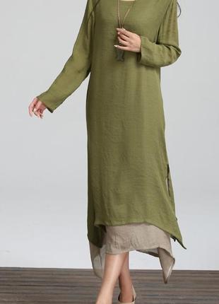 Платье летнее хлопок-вискоза размер 46-48 оливковое c2741-l3 фото