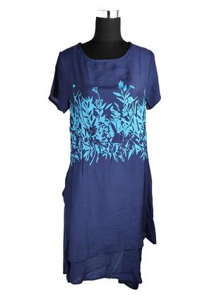 Платье летнее хлопок-вискоза размер 44-46 синее c3066-xl