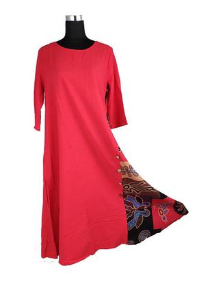 Платье длинное летнее хлопок-лен размер 46 красное c3079-xl2 фото