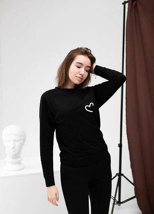 Костюм спортивний жіночий з принтом серце xs s m l(42 44 46 48) трикотажний чорний...