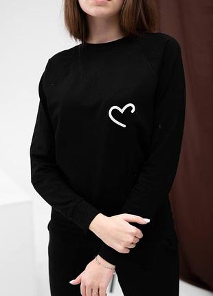 Костюм спортивний жіночий з принтом серце xs s m l(42 44 46 48) трикотажний чорний...