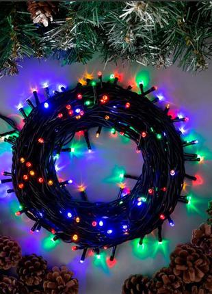 Гирлянда нить уличная мульти 10м 100 led на черном проводе, переходник для соединения с другими гирляндами