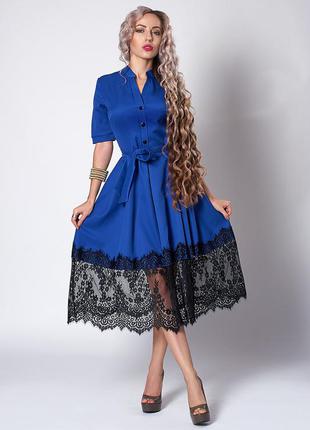 Нарядное синее женское платье ниже колен цвета электрик размер 401 фото
