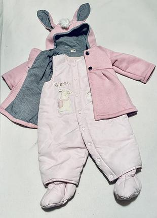 Полукомбинезон зимний утеплённый с пинетками «снежный зайка» mayoral baby (испания)