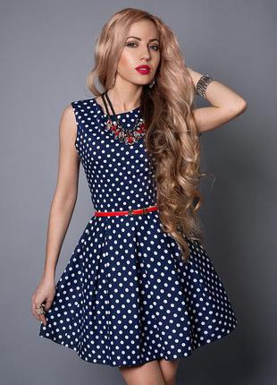Платье  мод 385-3 размер 42,44,46 синий горох