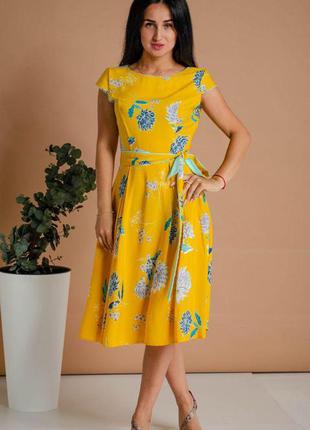 Яркое желтое летнее платье для молодых женщин в деловом стиле 44,46,483 фото