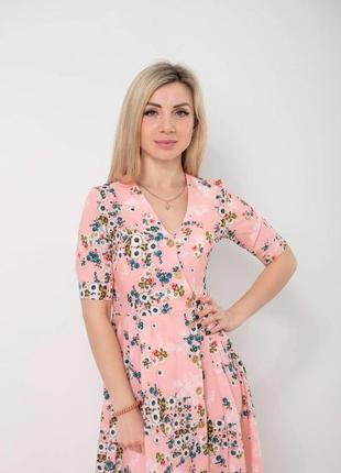 Романтичное персиковое платье весна-лето с мелкими цветами персиковое в размерах  42,44,46,483 фото
