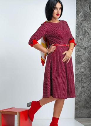 Красивое деловое платье в мелкий горох бордовое размер 44, 462 фото