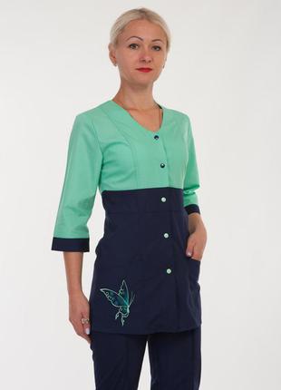 Модный медицинский костюм с бабочкой бирюзовый/синий размер 40-60