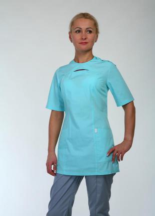 Медицинский костюм с коротким рукавом бирюза+серый размер 42-561 фото