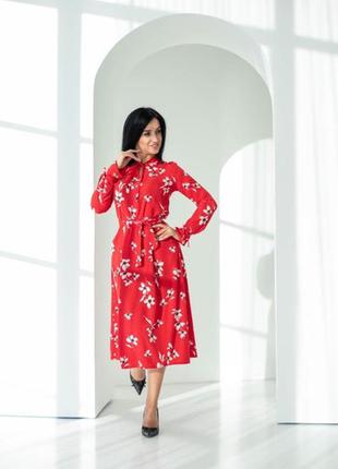 Торжественное молодежное красное платье в цветы с пышной юбкой солнце 42-44, 46-48, 50-528 фото