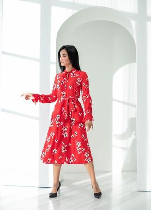 Торжественное молодежное красное платье в цветы с пышной юбкой солнце 42-44, 46-48, 50-525 фото