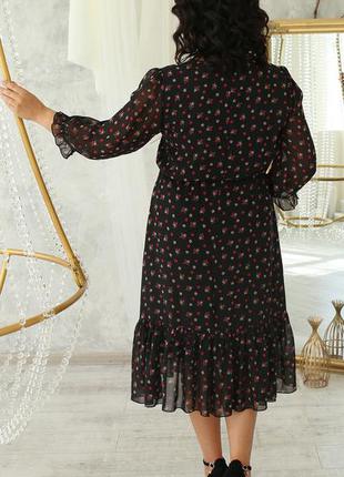Платье из цветочного шифона большего размера, отрезное по талии с рукавами три четверти  50,54, 56, 583 фото