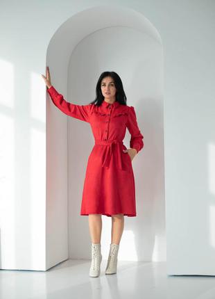 Модное женское красное платье - рубашка с длинным рукавом 44, 46, 48, 50, 522 фото