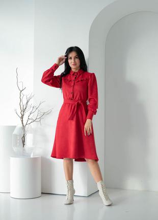 Модное женское красное платье - рубашка с длинным рукавом 44, 46, 48, 50, 525 фото