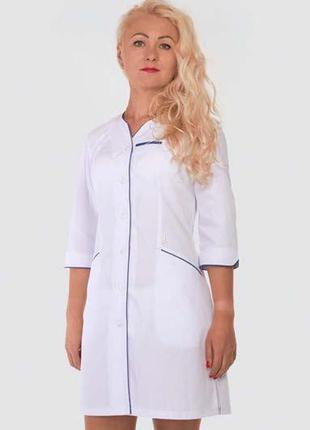 Медичний лаконічний халат з смужкою електрик розміру 42-601 фото