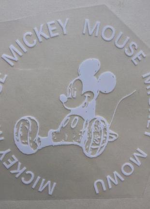 Термоаппликация, наклейка на одежду микки печать круглая белая 15 см