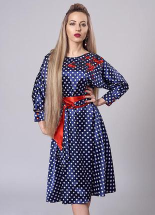 Платье  мод 510-1 размер 40-42,44-46,46-48 синий атлас