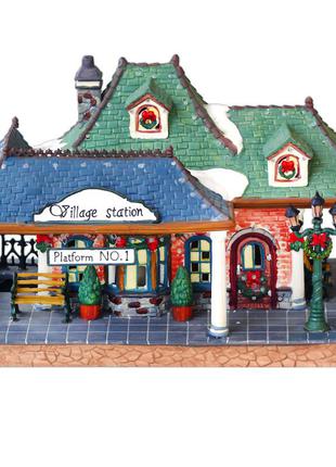 Новогодний декор домик «вокзал», фарфор,  h-17,5x26x14 см.1 фото