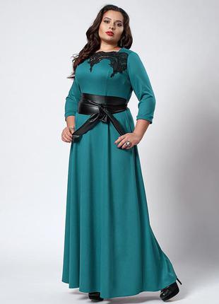 Бирюзовое длинное платье из трикотажа большие размеры 54,56