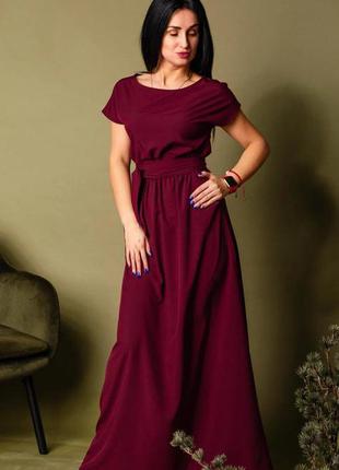 Большое летнее бордовое платье из однотонной ткани в пол размер 56-58,58-60