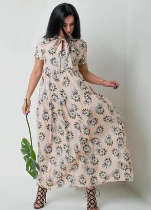 Светлое летнее легкое платье в пол бохо пастельного цвета размер 44-46,48-501 фото