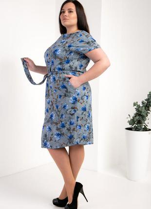 Женское летнее повседневное синее платье с цветами 50,52,54,563 фото