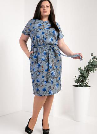 Женское летнее повседневное синее платье с цветами 50,52,54,561 фото