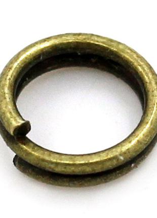 Колечко, разрезное, двойное, круглое, античная бронза, 5 мм