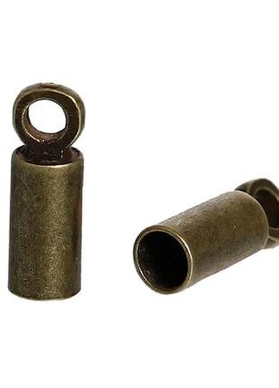 Кінцевик для намиста, цинковий сплав, циліндр, антична бронза, для шнура 2.5 mm, 9 мм x 3 мм
