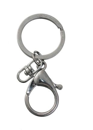 Кольцо и карабин, для ключей и брелков , металлический сплав (без кадмия), воронёная сталь, 6.9 см x 3 см