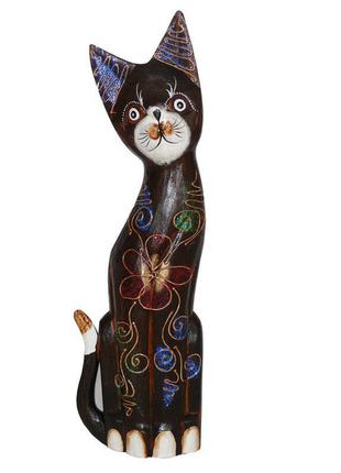 Деревянная статуэтка «кот серый с  магнолией», 40 см.