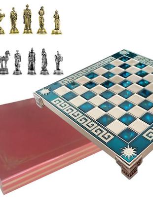 Шахматы marinakis «троя», 28х28 см, бирюза (086-2205kbl)1 фото