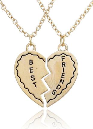 Подвески, металлический сплав, сердце из 2 частей, цвет: золото, с надписью " best friends ", 47 см
