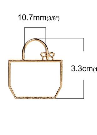 Подвеска сумка, рамка под заливку эпоксидной смолы или других материалов, цвет: золото, 33 мм x 29 мм2 фото