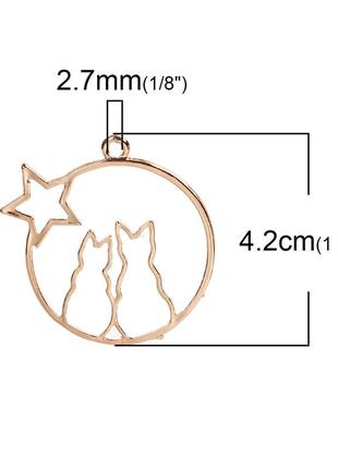 Підвіска " зірка + коти ", коло, 42 мм x 42 мм, рамка для заливки епоксидної смоли, золото2 фото