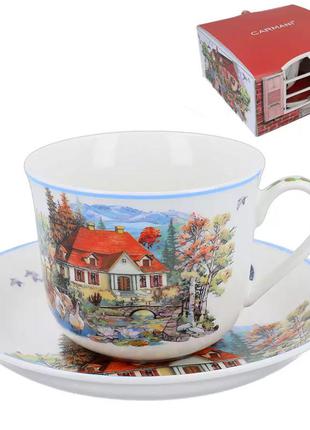 Кружка і блюдце carmani village life collection «дім над ставом», 450 мл,d-18 см,(041-0051)