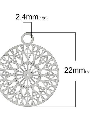 Підвіска філігранний квітка, нержавіюча сталь, сріблястий тон, 22 мм x 18 мм, товщина: 0.3 мм2 фото