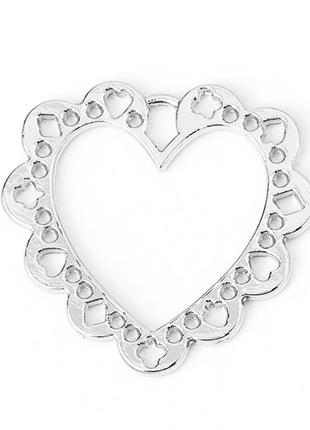 Підвіска серце, цинковий сплав, колір: срібло, порожниста, 25 мм х 23 мм3 фото
