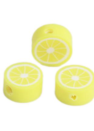 Бусина из полимерной глины " лимон ", цвет: белый + жёлтый, 9 мм диаметр, 1.5 мм, отверстие: 2.7 мм