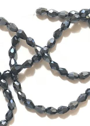 Бусина стекло капля, гранёнка, хрусталь, цвет: гематитовый, 4 мм х 6 мм, цена за 1 шт.