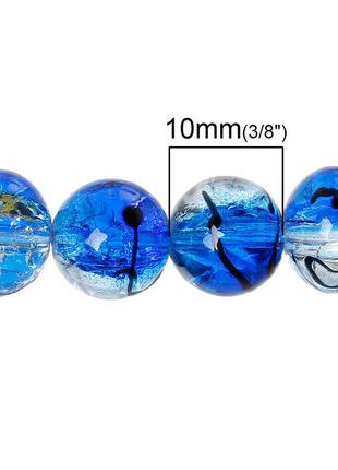 Скляна намистина, ефект: чорних смуг, кругла, колір: синій, 10 мм2 фото