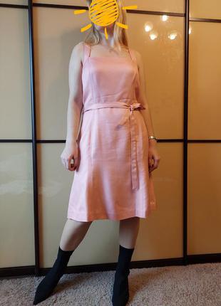 Шелковое нюдовое розовое платье под поясок ann taylor4 фото