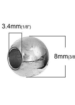 Бусина, гладкая, нержавеющая сталь, cфера, цвет: металл, 8 мм диаметр, 3 мм2 фото